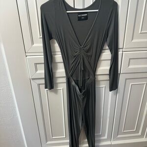Ribbed Gray Long Sleeve Jumpsuit